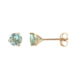 14K YELLOW GOLD AQUAMARINE STUD EARRINGS