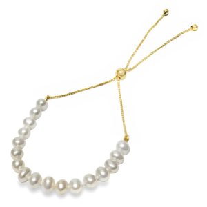14K YELLOW GOLD CULTURED PEARL BOLO BRACELET