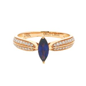 14K YELLOW GOLD PURPLE SAPPHIRE DIAMOND RING
