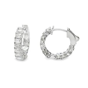 14K WHITE GOLD LAB-GROWN DIAMOND HUGGIE HOOP EARRINGS
