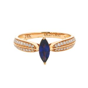 14K YELLOW GOLD PURPLE SAPPHIRE DIAMOND RING