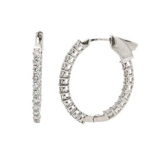 14K WHITE GOLD LAB-GROWN DIAMOND OVAL HOOP EARRINGS