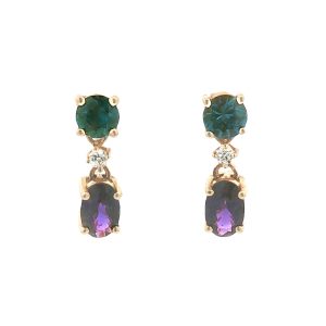 14K YELLOW GOLD SAPPHIRE & DIAMOND DROP EARRINGS