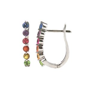 STERLING SILVER RAINBOW SAPPHIRE OVAL HOOP EARRINGS