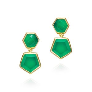 18K YELLOW GOLD PLATE GREEN ONYX EARRINGS