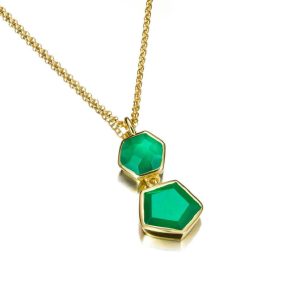 18K YELLOW GOLD PLATE GREEN ONYX PENDANT