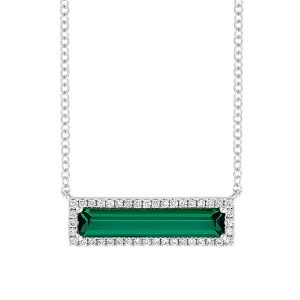 14K WHITE GOLD LAB-GROWN EMERALD & LAB-GROWN DIAMOND PENDANT NECKLACE