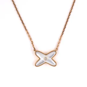 18K ROSE GOLD VINTAGE MOTHER OF PEARL "X" PENDANT NECKLACE