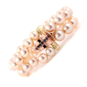 14K ROSE & YELLOW GOLD RETRO VINTAGE 2-STRAND ROSE PEARL BRACELET