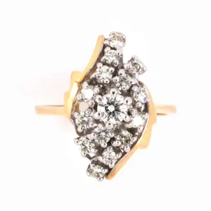 14K YELLOW & WHITE GOLD VINTAGE DIAMOND CLUSTER RING