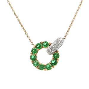 18K YELLOW & WHITE GOLD EMERALD DIAMOND CIRCLE PENDANT