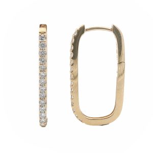14K YELLOW GOLD RECTANGULAR HOOP DIAMOND EARRINGS
