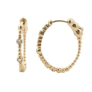 14K YELLOW GOLD DIAMOND OVAL HOOP EARRINGS
