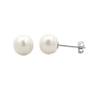 STERLING SILVER FRESHWATER BUTTON PEARL STUD EARRINGS