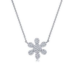 STERLING SILVER DIAMOND FLOWER PENDANT