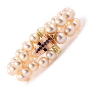 14K ROSE & YELLOW GOLD RETRO VINTAGE 2-STRAND ROSE PEARL BRACELET
