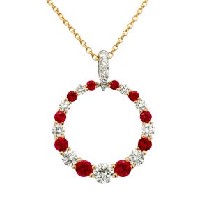 18K YELLOW & WHITE GOLD RUBY & DIAMOND CIRCLE PENDANT