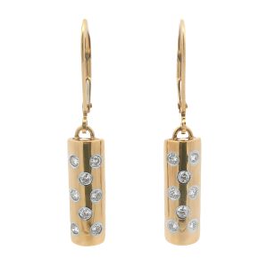 18K YELLOW & WHITE GOLD DIAMOND CYLINDER EARRINGS