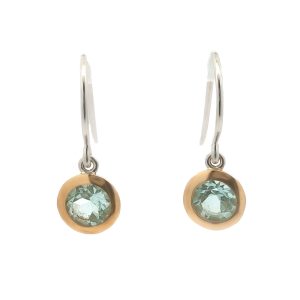 STERLING SILVER & 14K YELLOW GOLD PLATE BLUE TOPAZ DROP EARRINGS