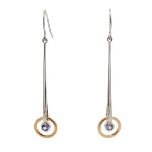 STERLING SILVER & 14K GOLD PLATE TANZANITE DANGLE EARRINGS