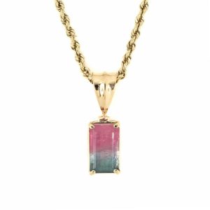 14K YELLOW GOLD VINTAGE WATERMELON TOURMALINE PENDANT