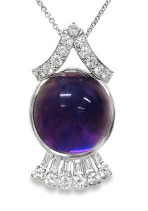 Late Retro era platinum amethyst & diamond pagoda pendant