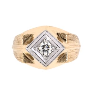 14K YELLOW GOLD & PALLADIUM RETRO VINTAGE DIAMOND RING