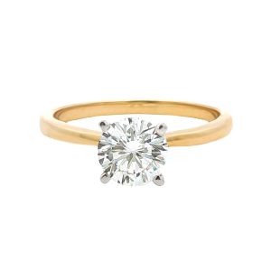 14 Karat yellow & white gold solitaire ring set with one 1-carat lab-grown diamond.