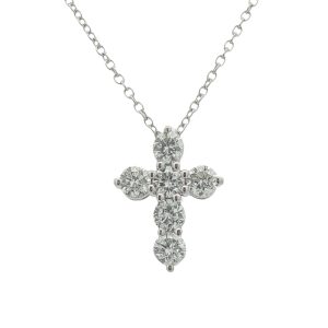 14K white gold 6 diamond cross pendant.