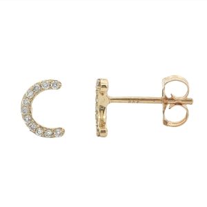 14K YELLOW GOLD DIAMOND HALF CIRCLE STUD EARRINGS