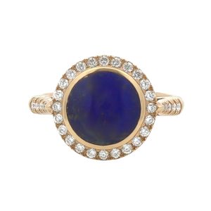 14K YELLOW GOLD LAPIS & DIAMOND RING