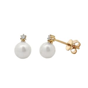 14K YELLOW GOLD CULTURED PEARL & DIAMOND STUD EARRINGS