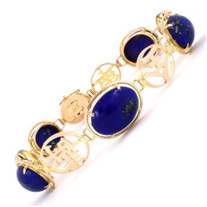 14K YELLOW GOLD VINTAGE CHINESE LAPIS "BEST WISHES" BRACELET