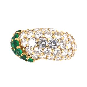 18K YELLOW GOLD EMERALD DIAMOND DOMED RING