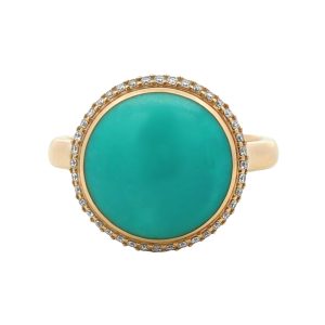 14K YELLOW GOLD TURQUOISE & DIAMOND RING