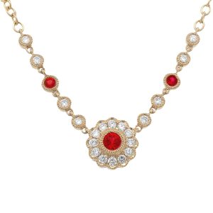 14K YELLOW GOLD RUBY DIAMOND NECKLACE
