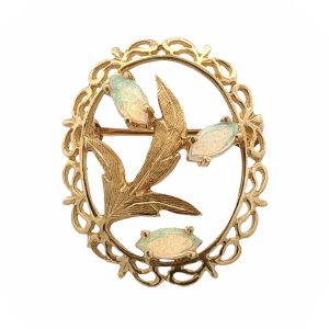 14K YELLOW GOLD VINTAGE OPAL FLORAL PIN
