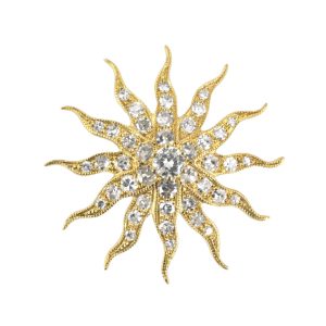 14K YELLOW GOLD VINTAGE DIAMOND SUNBURST PIN