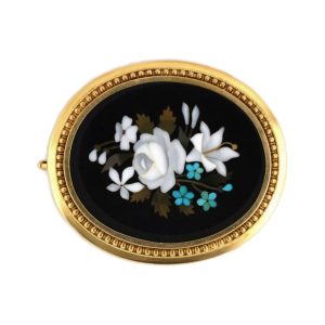 18K YELLOW GOLD VICTORIAN VINTAGE FLOWER MOSIAC PIN