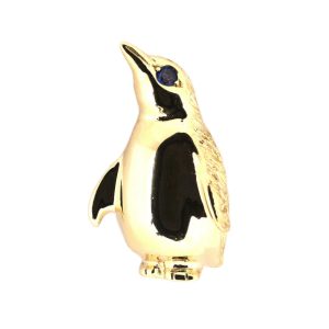 14K YELLOW GOLD VINTAGE SAPPHIRE PENGUIN PIN