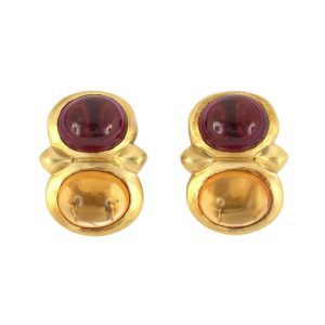 18K YELLOW GOLD VINTAGE CITRINE GARNET EARRINGS