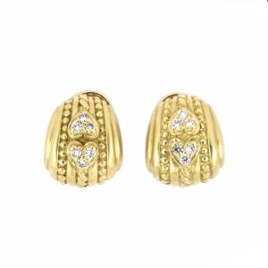 18K YELLOW GOLD VINTAGE DIAMOND DOUBLE HEART EARRINGS