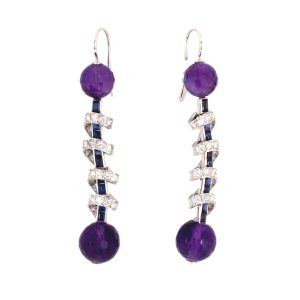 PLATINUM VINTAGE AMETHYST SAPPHIRE & DIAMOND DANGLE EARRINGS