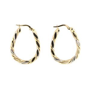 14K YELLOW & WHITE GOLD VINTAGE TWIST OVAL HOOP EARRINGS