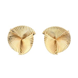 14K YELLOW GOLD VINTAGE CORRUGATED FAN EARRINGS