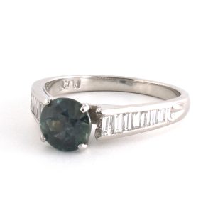 Platinum vintage Montana greenish-blue sapphire & diamond ring.