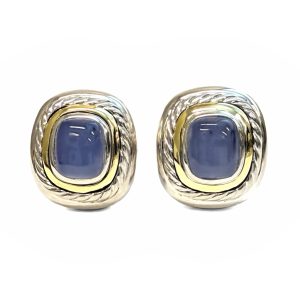 STERLING SILVER & 14K YELLOW GOLD VINTAGE BLUE CHALCEDONY EARRINGS