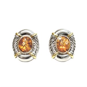 STERLING SILVER & 14K YELLOW GOLD CITRINE EARRINGS