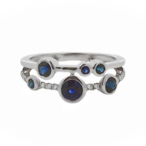14K WHITE GOLD 2-TIER SAPPHIRE DIAMOND RING