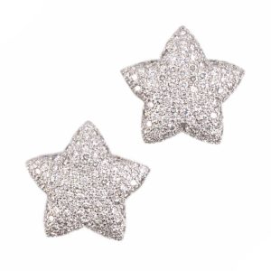 18K WHITE GOLD VINTAGE PAVE STAR DIAMOND EARRINGS